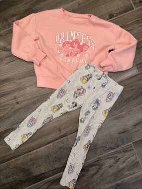 Disney Pink Princess Academy Top with Light Gray Printed Leggings